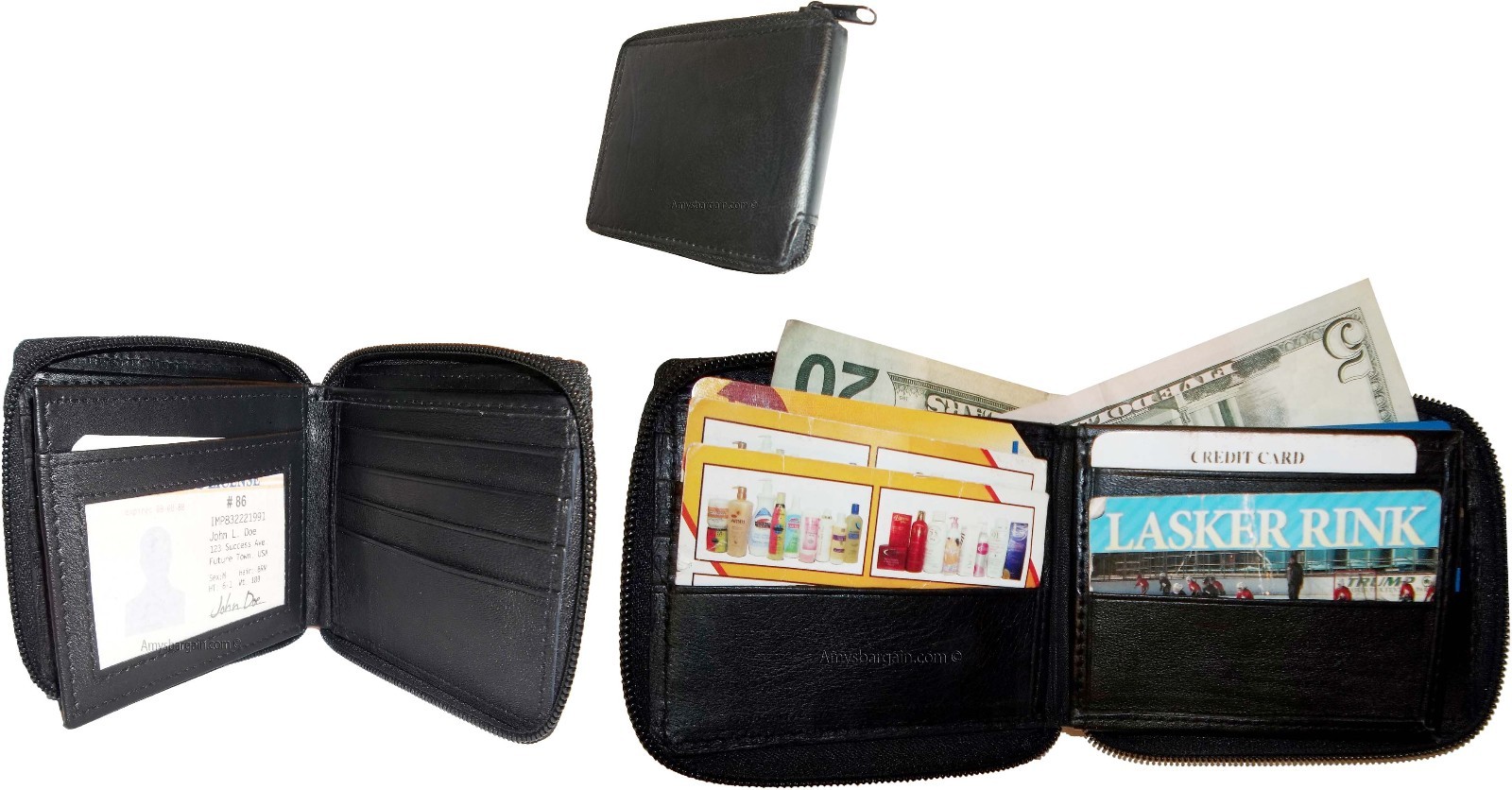 Lot of 3 Zip around Leather Wallets 12 Credit ATM Card ID Holder 2 Bifold br new