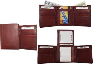 Lot of 3 new men's trifold leather wallet 3 id center piece new men's billfold