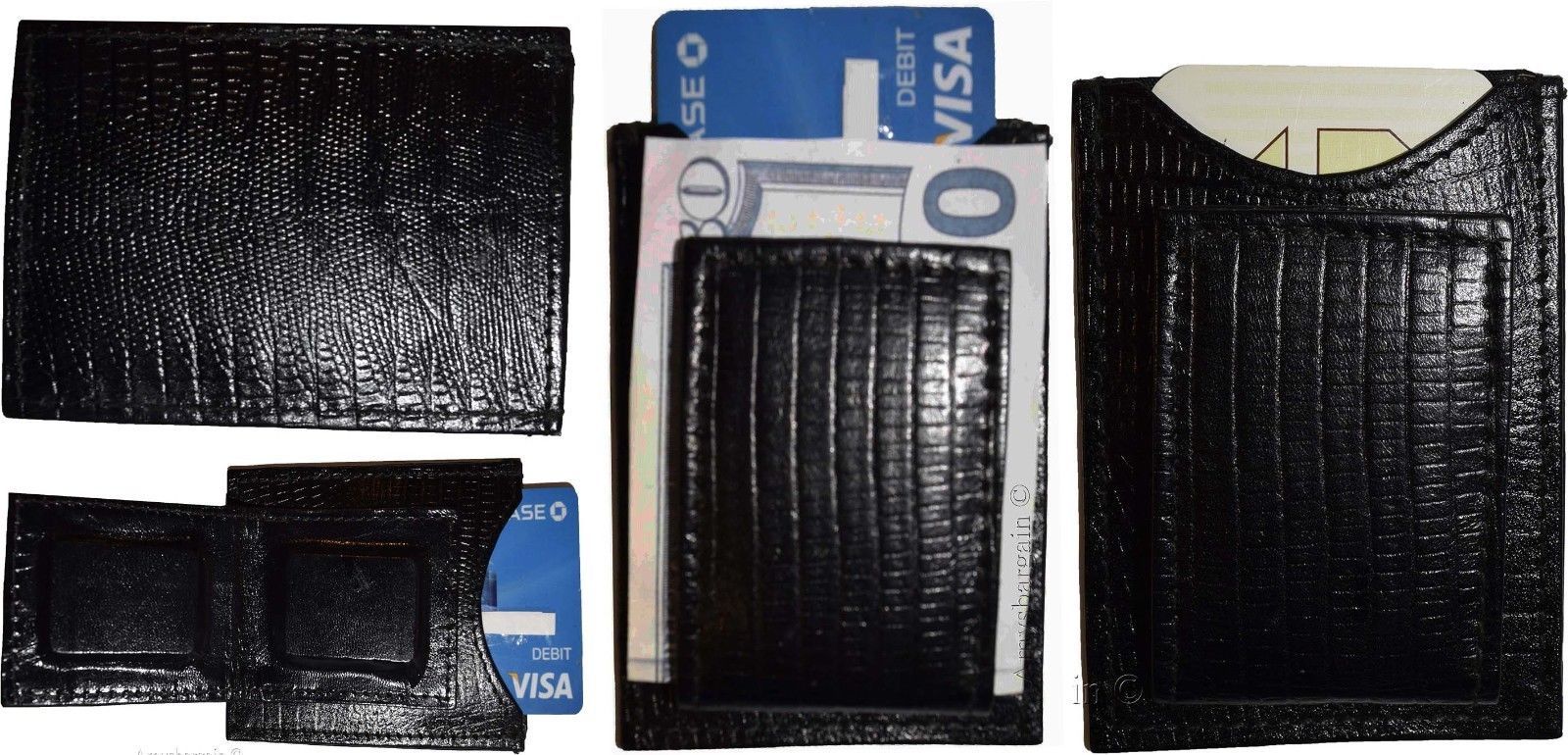 Lot of 4 Black Lizard skin printed leather money clip unbranded new money Clip
