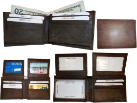 Lot of 4 Men's Bi fold Leather Wallet Brown 12 card 2 ID bill slot wallet Br New