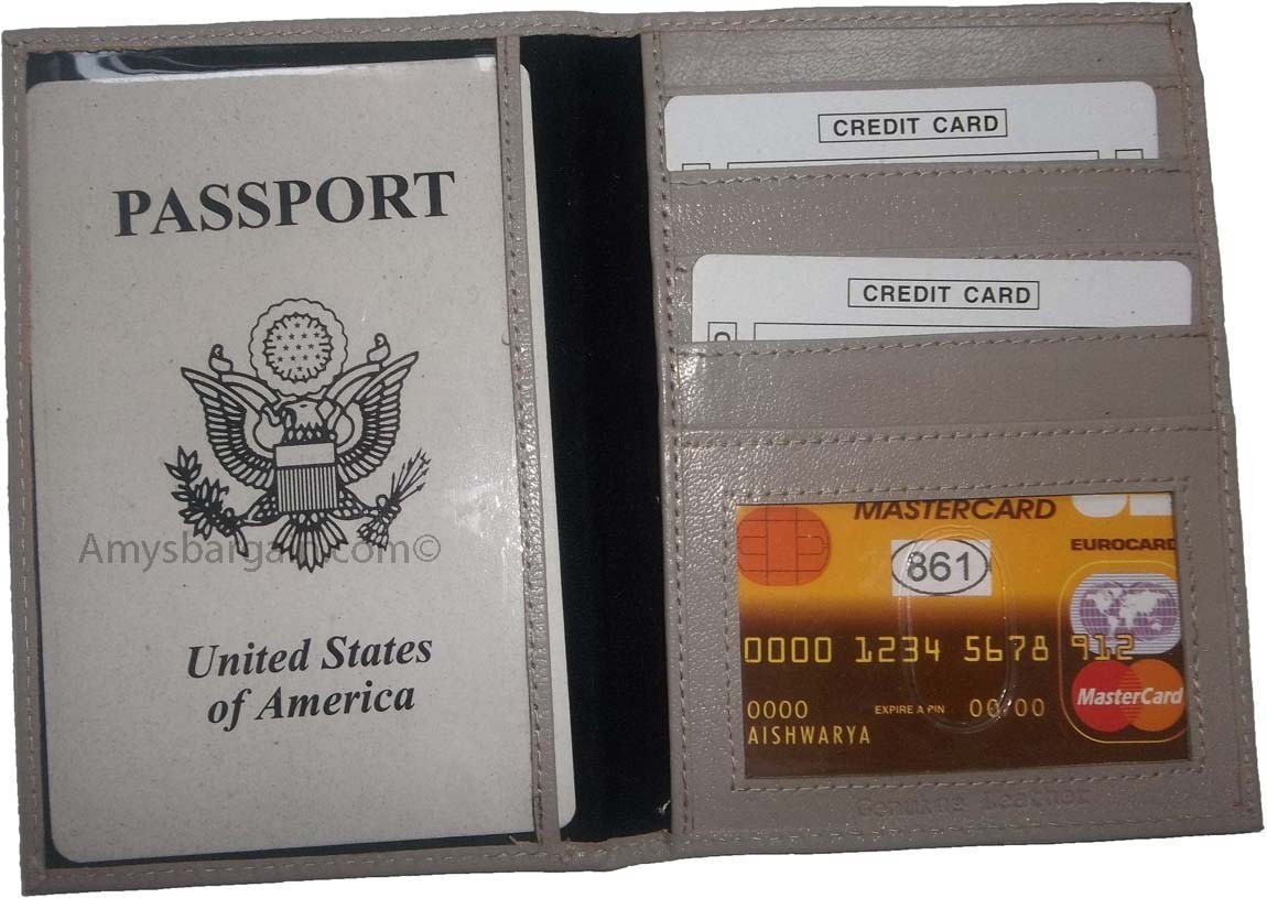 Lot of 4 USA Leather passport case genuine leathe wallet Beige credit card case - Image 4