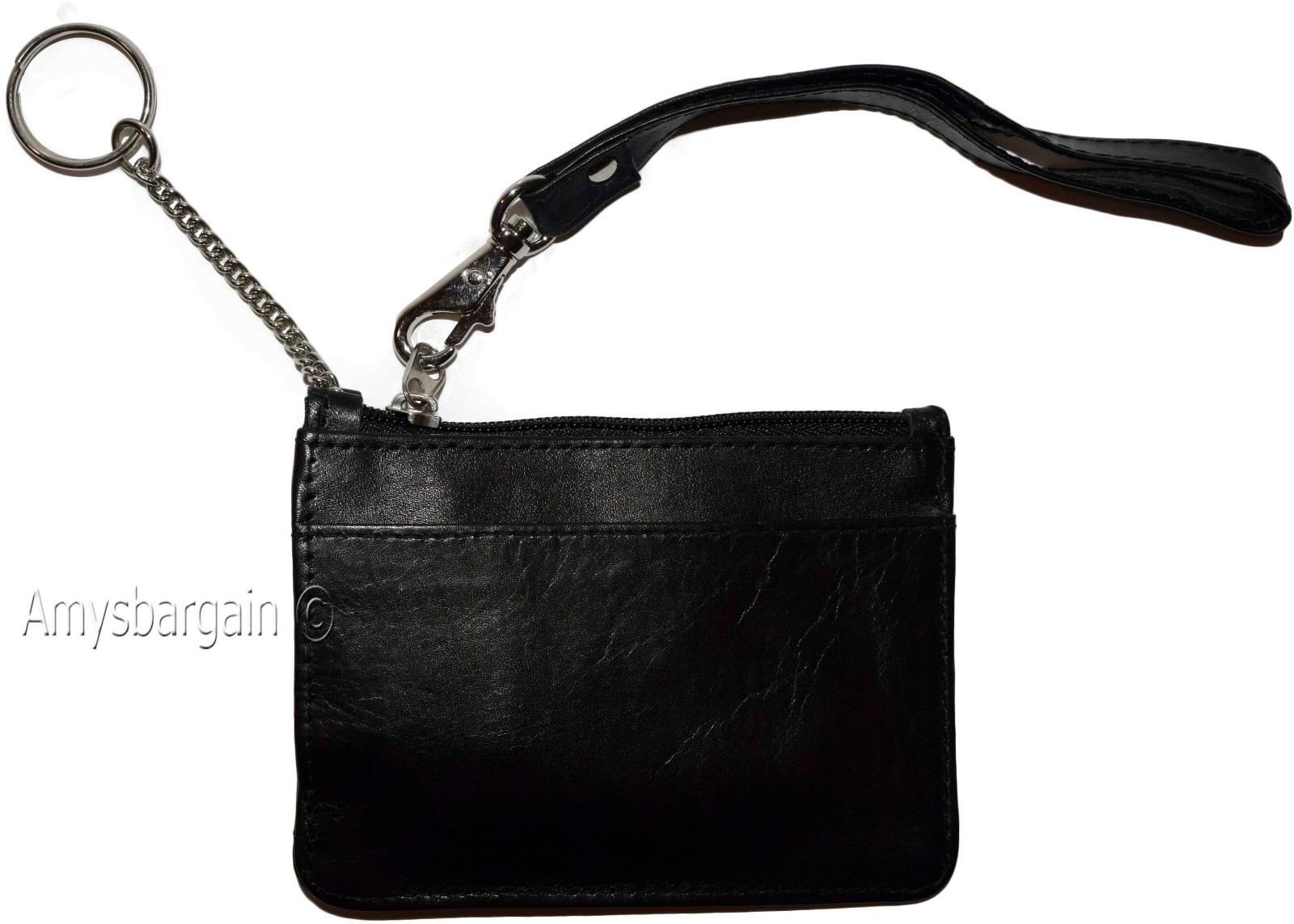 Lot of 4 leather change purse black key ring purse mini Wrist-let new coin case - Image 11