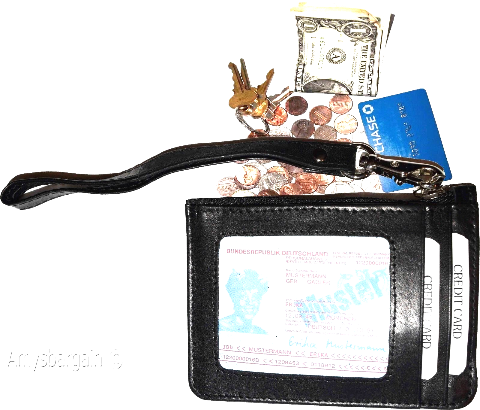 Lot of 4 leather change purse black key ring purse mini Wrist-let new coin case - Image 3