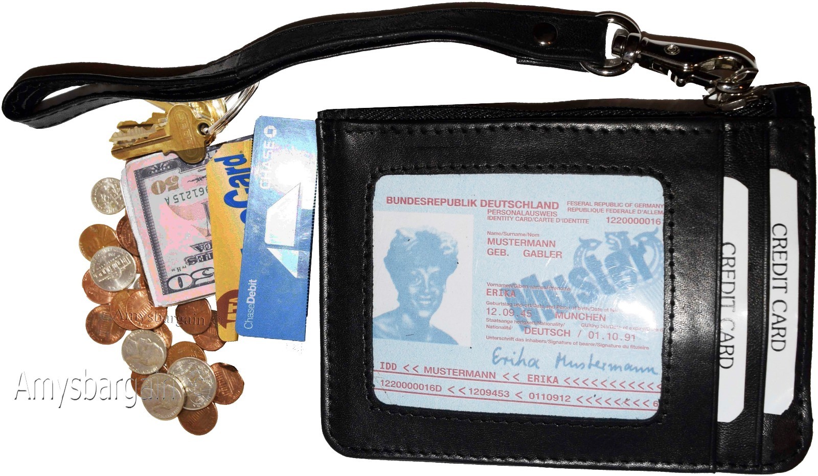 Lot of 4 leather change purse black key ring purse mini Wrist-let new coin case - Image 7