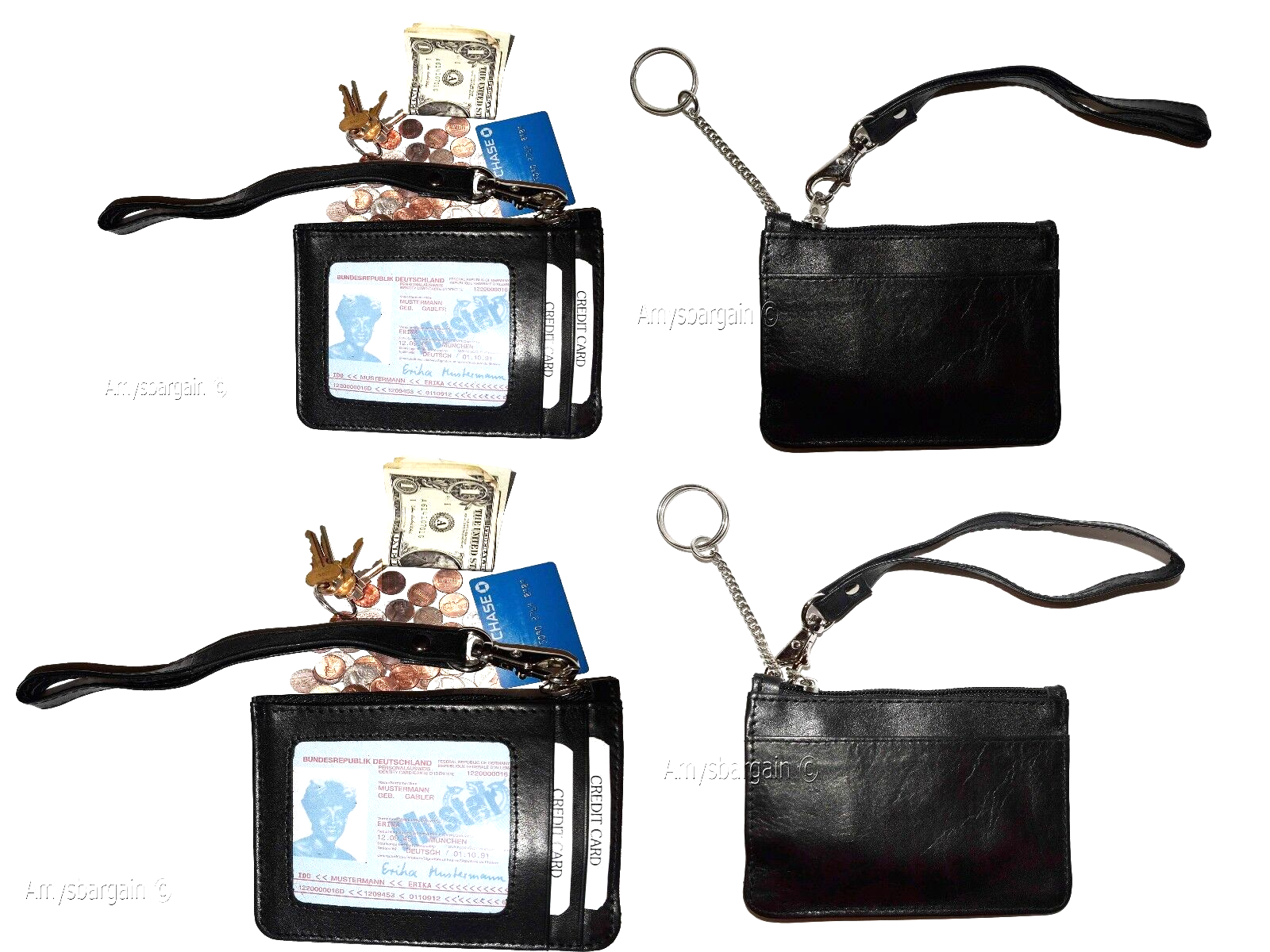 Lot of 4 leather change purse black key ring purse mini Wrist-let new coin case