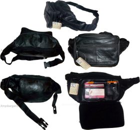 Lot of 5 New Leather waist pouch. Black waist bag, leather bag, Fanny pack new