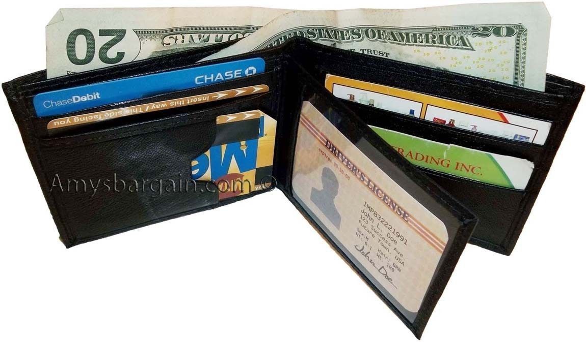 Lot of 5 New man's leather Black bi fold wallet 12 credit cards 2 bill slots ID - Image 7