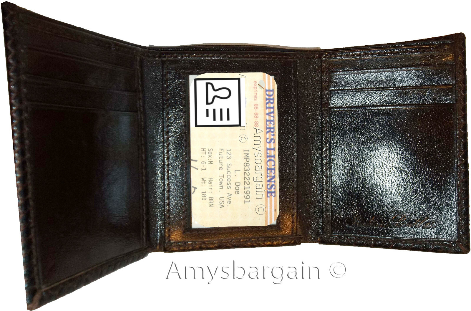 Lot of 6 Italian Style Woven Printed Leather Man's Brown Trifold walletI ID BNWT - Image 5
