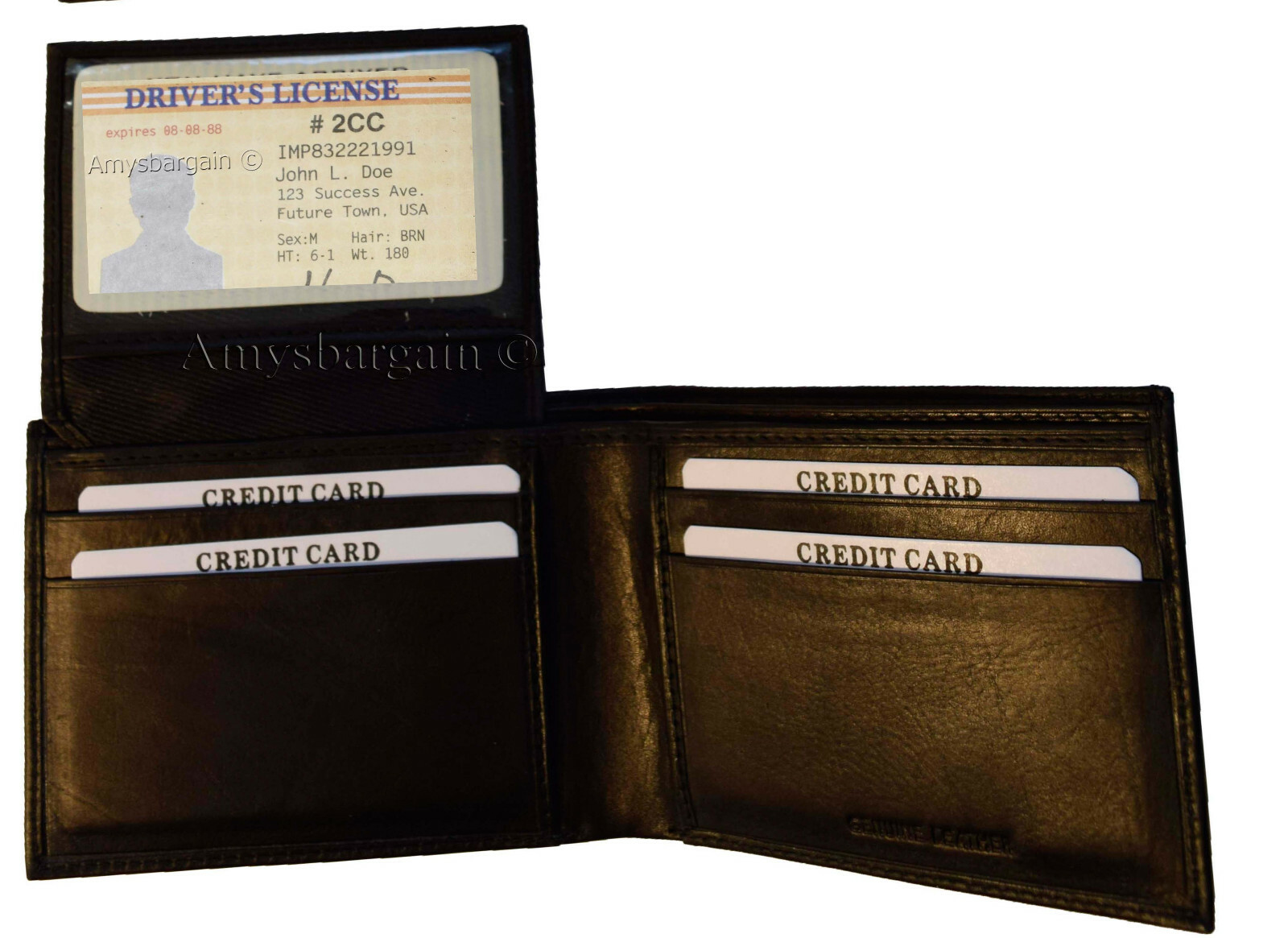 Lot of 6 Men's Brown Bifold Calfskin leather 2 Bill slots 7 card 1 ID Window NWT - Image 10