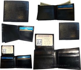 Lot of 6 New Lizard Skin Printed Leather Man's Black billfold wallet 6 cards ID