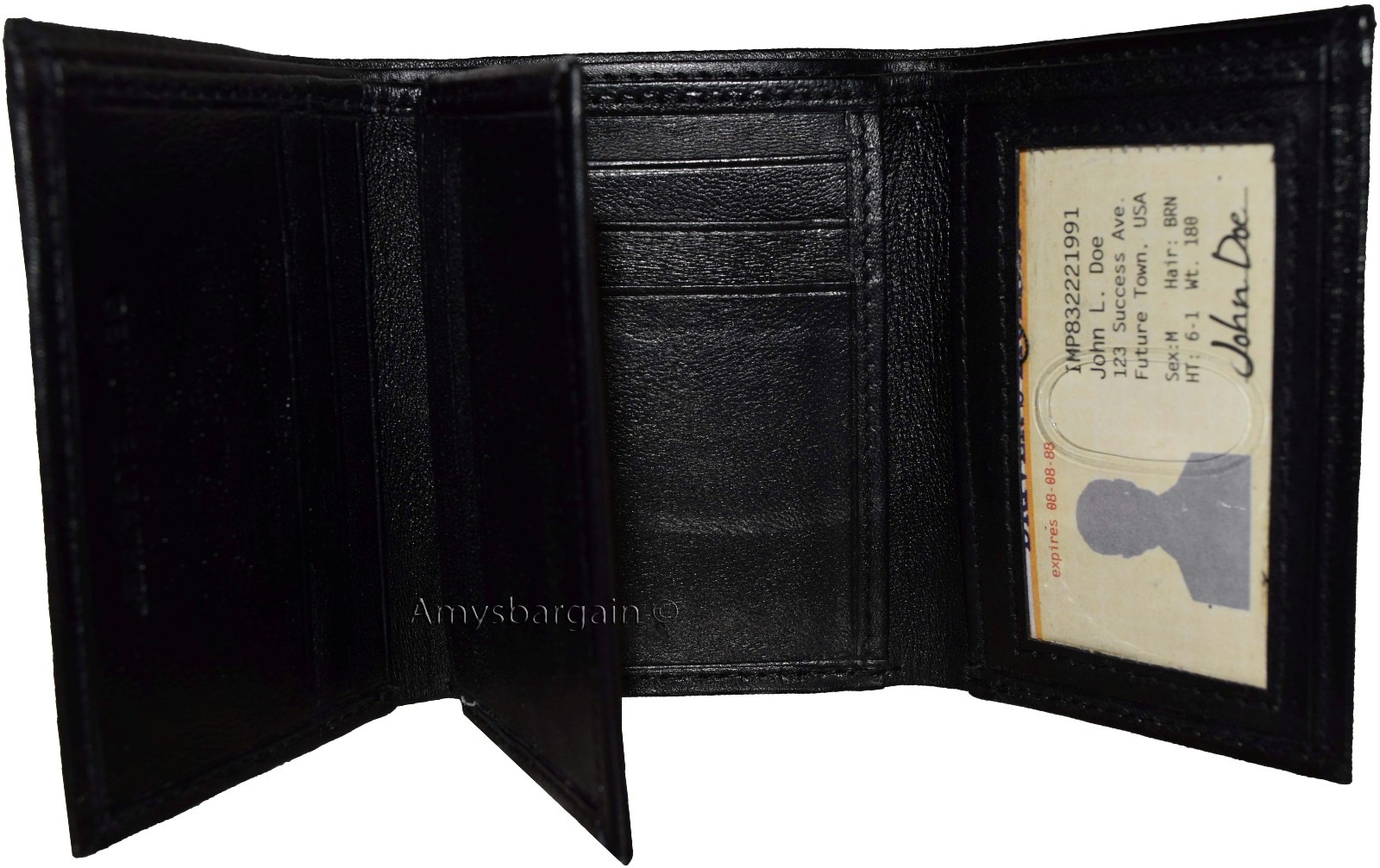 Lot of 6 New Trifold Leather Men’s wallet 9 cardspace Black billfold 2 ID wallet - Image 5