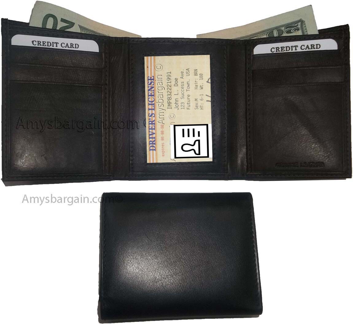 Man's quality leather trifold wallet 1 ID window 9 card 2 bill slots New wallet - Image 12