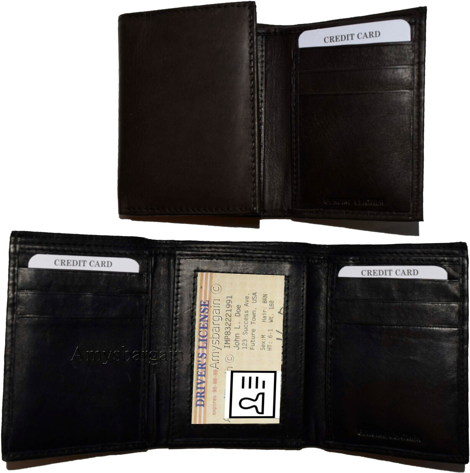 Man's quality leather trifold wallet 1 ID window 9 card 2 bill slots New wallet
