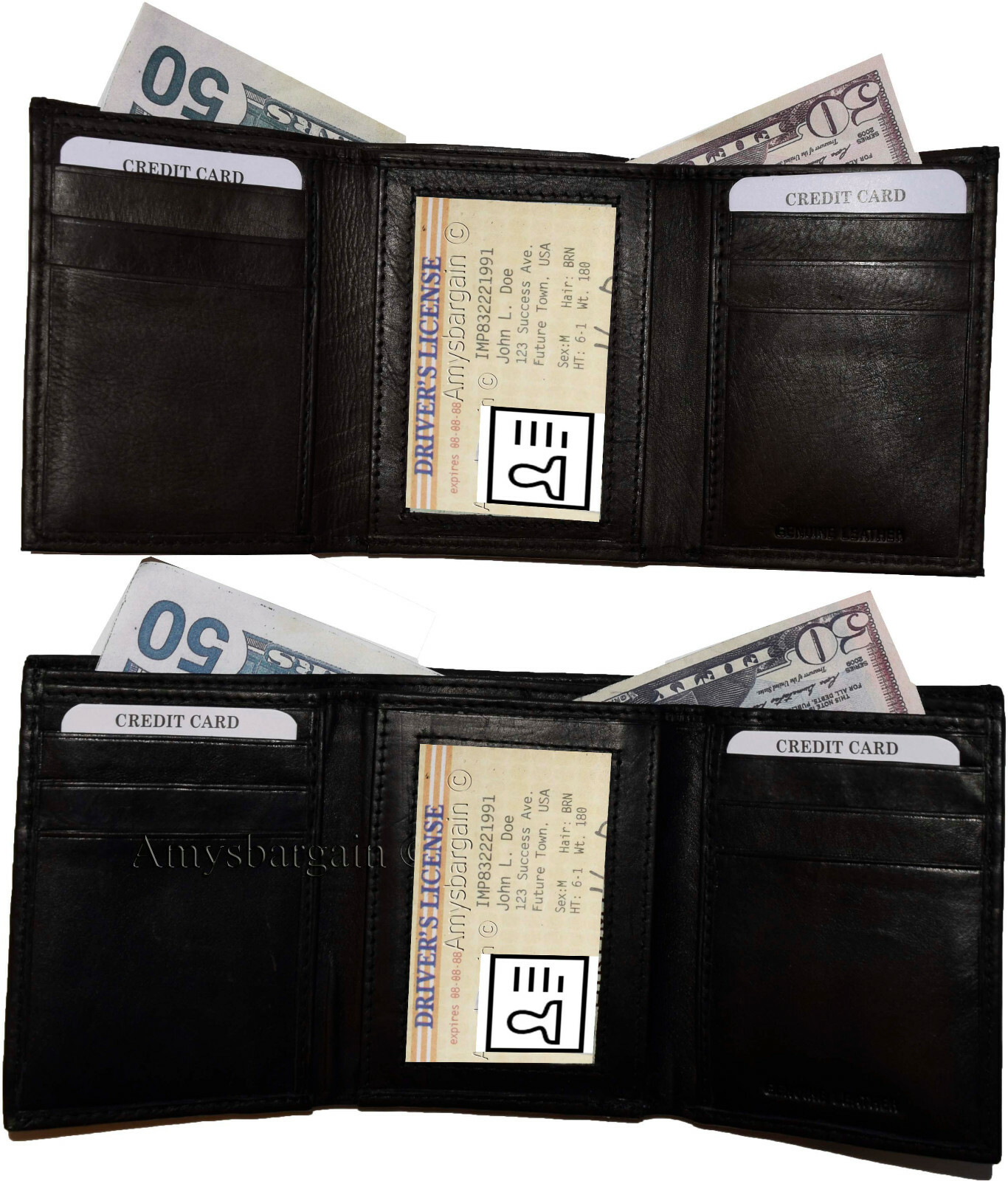 Man's quality leather trifold wallet 1 ID window 9 card 2 bill slots New wallet - Image 5