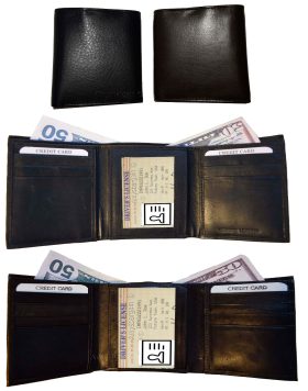Man's wallet Buff Leather Trifold wallet 1 ID window 9 card 2 bill slots