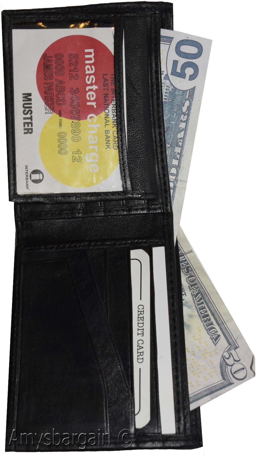 Men's Bifold Black Wallet Genuine Leather 12 Credit Card 2 ID 3 Bill pockets - Image 11