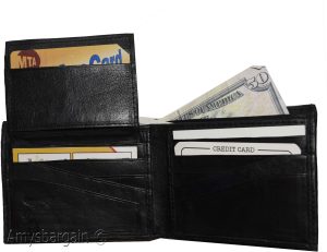 Men's Bifold Black Wallet Genuine Leather 12 Credit Card 2 ID 3 Bill pockets - Image 4