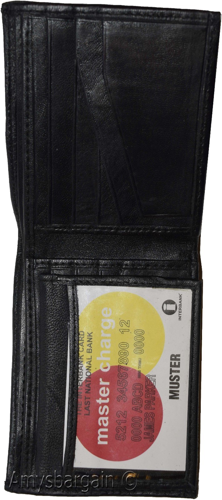Men's Bifold Black Wallet Genuine Leather 12 Credit Card 2 ID 3 Bill pockets - Image 7