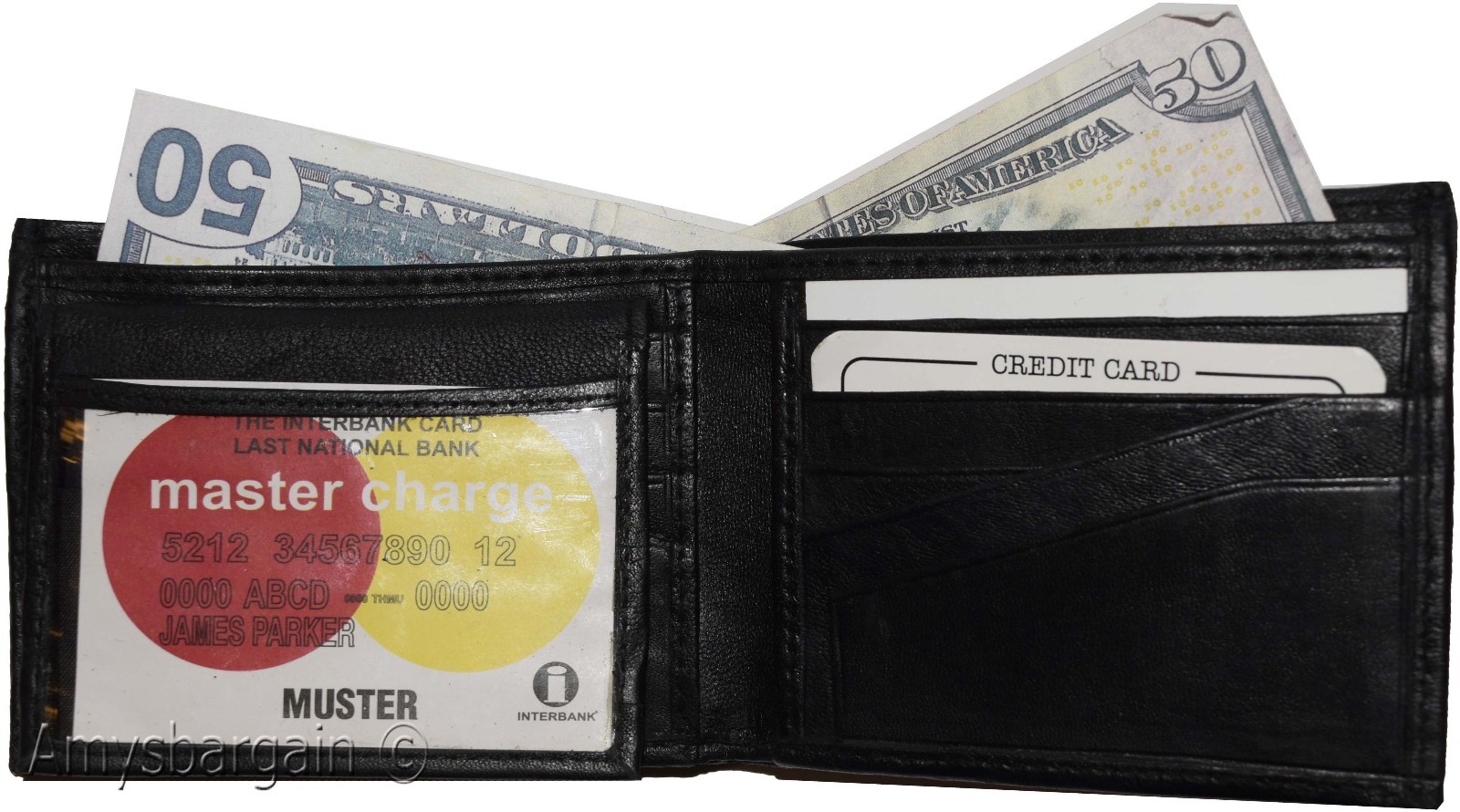 Men's Bifold Black Wallet Genuine Leather 12 Credit Card 2 ID 3 Bill pockets