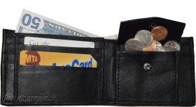 Men's Bifold Black Wallet Genuine Leather 6 Credit card Coin purse 2 Bill spaces