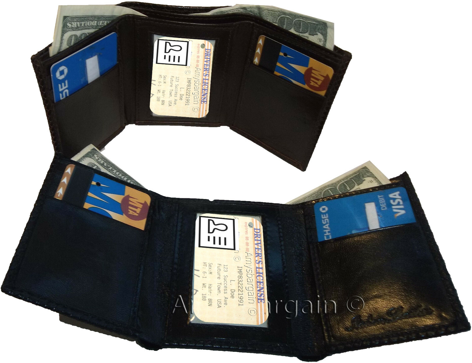 Men's Crocodile skin Printed Leather Wallet Trifold wallet ID 9 card 2 bill slot - Image 4