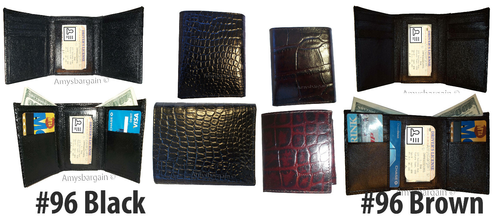 Men's Crocodile skin Printed Leather Wallet Trifold wallet ID 9 card 2 bill slot