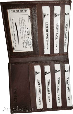 Men's Genuine Leather Bifold Wallet Slim Hipster Brown Cowhide Credit Card case - Image 5