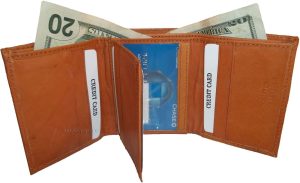 Men's Genuine Leather Tri-fold wallet 10 credit debit cards 2 Bill slots 1 ID - Image 3