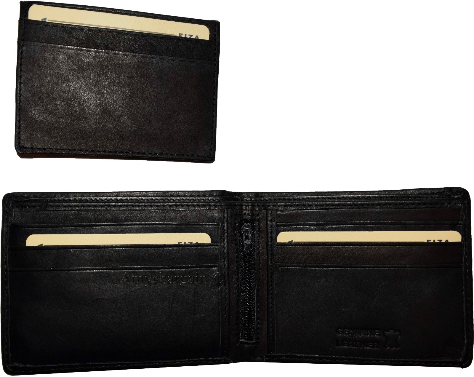 Men's Leather Bifold wallet Zip Pocket 2 Bill slot 9 Card 2 ID Lot of 2 in Box - Image 11