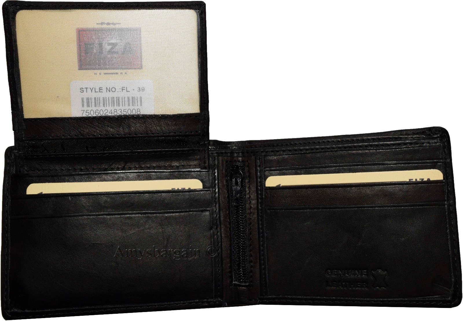 Men's Leather Bifold wallet Zip Pocket 2 Bill slot 9 Card 2 ID Lot of 2 in Box - Image 6