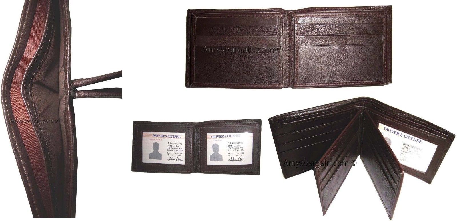 Men's Leather Wallet 9 Cards Holder 3 ID windows Billfold Wallet BR New Lot of 4