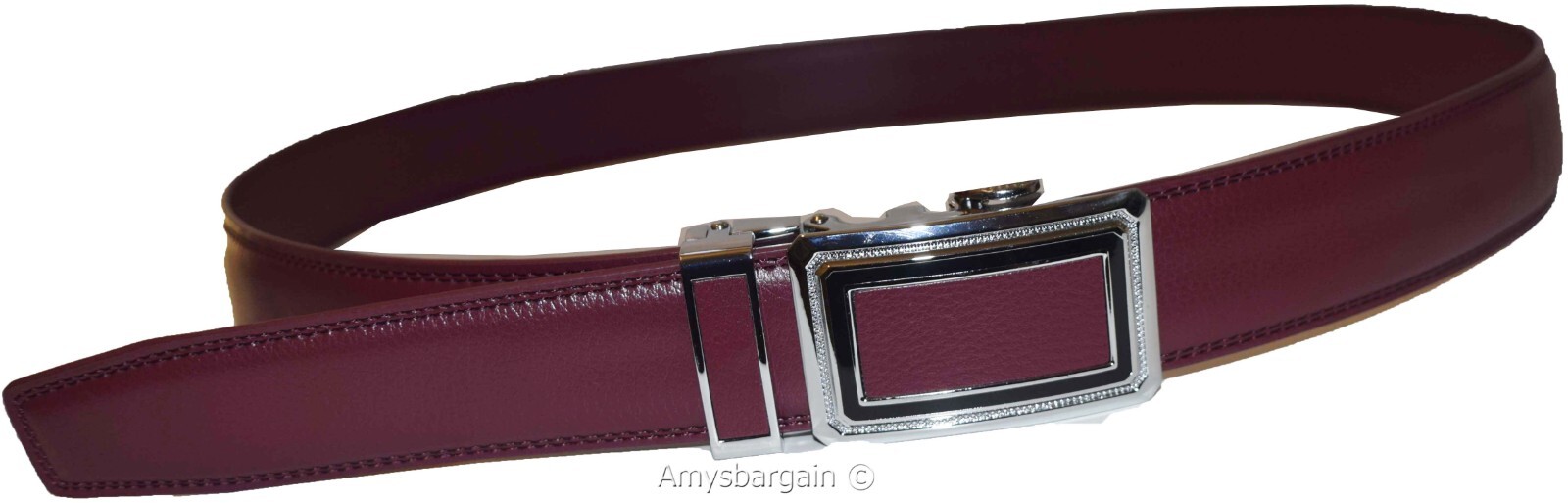 Men’s XL Belt Burgund Leather Automatic lock Dress / Casual belt adjustable belt - Image 4