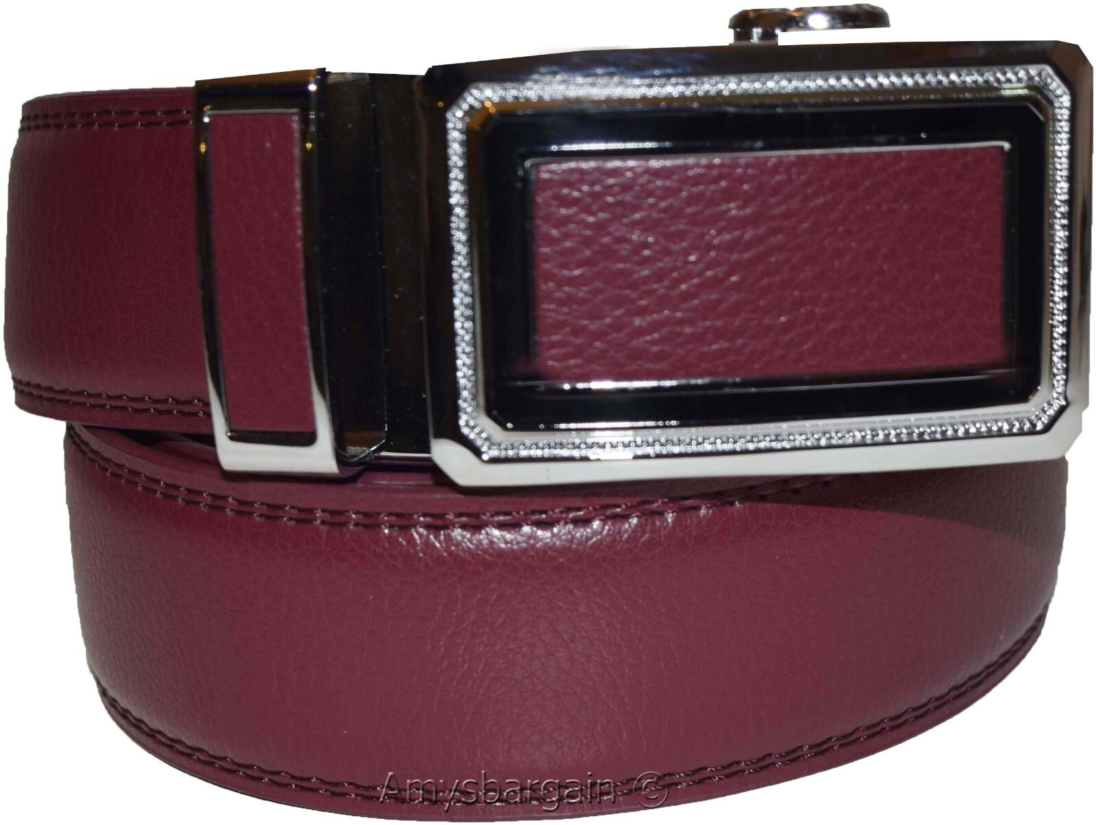 Men’s XL Belt Burgund Leather Automatic lock Dress / Casual belt adjustable belt - Image 6