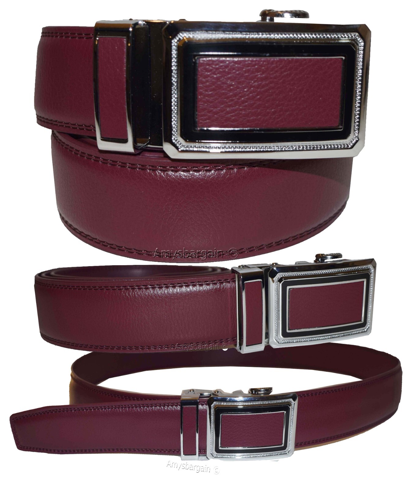Men’s XL Belt Burgund Leather Automatic lock Dress / Casual belt adjustable belt
