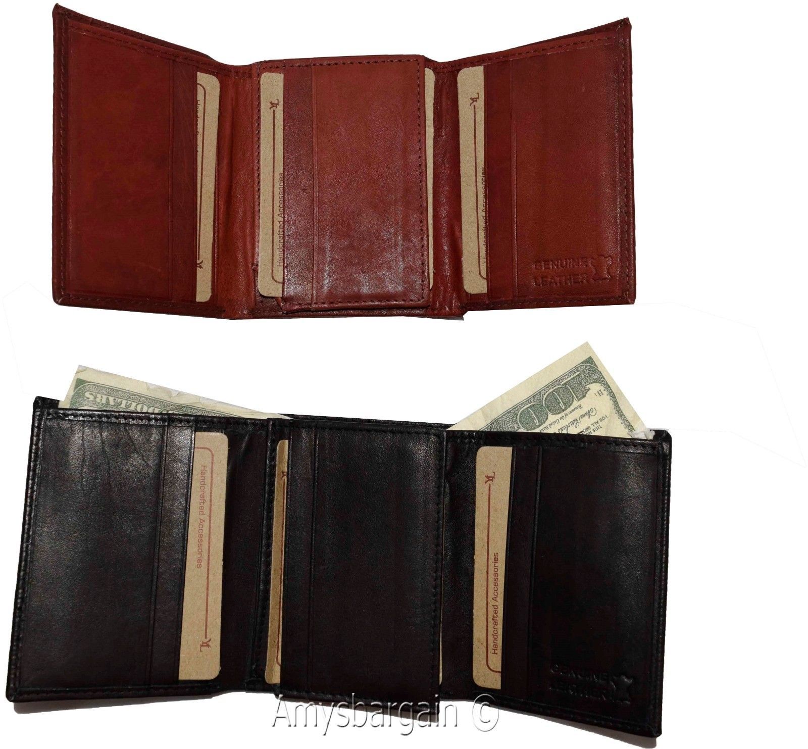 Men's genuine Leather Tri-fold wallet 10 credit debit cards 2 Bill pockets 1 ID - Image 5