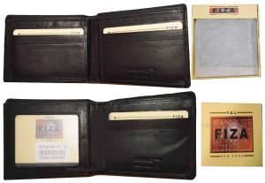 Men's wallet genuine Leather Bifold Black wallet 2 Bill slots 9 Card case In Box