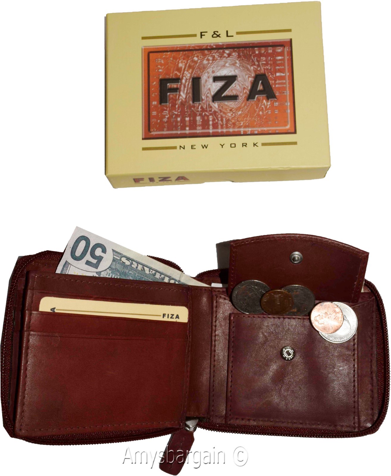 Men's zip around Leather Wallet. Bifold zip around wallet Fiza wallet in box BN - Image 7