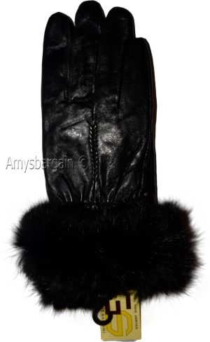 New Size (L) Women's Fur Trimmed leather gloves, Black Warm Winter Gloves BNWT - Image 10