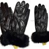 New Size (L) Women's Fur Trimmed leather gloves, Black Warm Winter Gloves BNWT