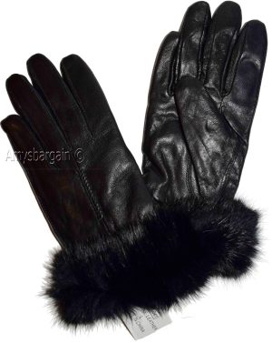 New Size (L) Women's Fur Trimmed leather gloves, Black Warm Winter Gloves BNWT - Image 11