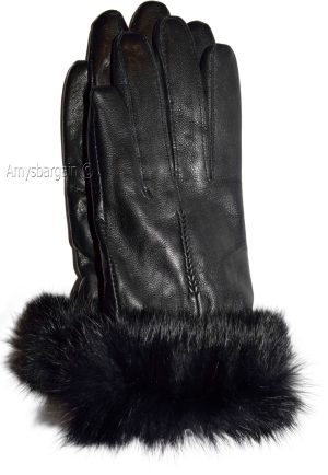 New Size (L) Women's Fur Trimmed leather gloves, Black Warm Winter Gloves BNWT - Image 3