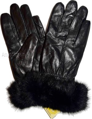 New Size (L) Women's Fur Trimmed leather gloves, Black Warm Winter Gloves BNWT - Image 4