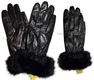 New Size (L) Women's Fur Trimmed leather gloves, Black Warm Winter Gloves BNWT