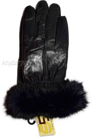 New Size (L) Women's Fur Trimmed leather gloves, Black Warm Winter Gloves BNWT - Image 6