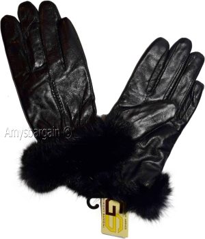 New Size (L) Women's Fur Trimmed leather gloves, Black Warm Winter Gloves BNWT - Image 7