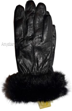 New Size (L) Women's Fur Trimmed leather gloves, Black Warm Winter Gloves BNWT - Image 8