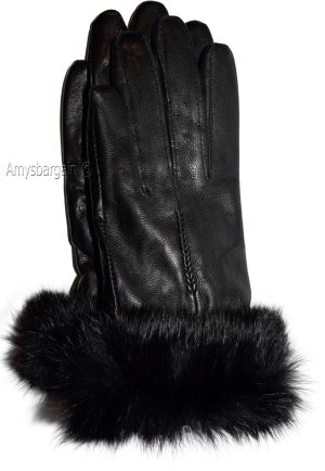 New Size (L) Women's Fur Trimmed leather gloves, Black Warm Winter Gloves BNWT - Image 9
