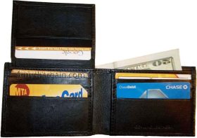 New man's slim leather bi-fold wallet 9 credit debit card holder 2 bill slots ID