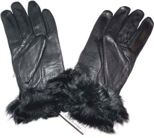 New size (L) women's fur trimmed leather gloves new black warm winter gloves - Image 10