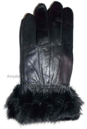 New size (L) women's fur trimmed leather gloves new black warm winter gloves - Image 11